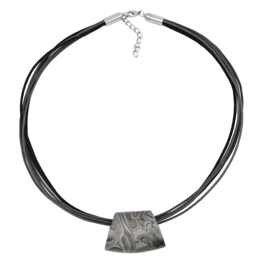 Chain plastic bead trapeze silver-grey marbled shiny cord grey-black 45cm