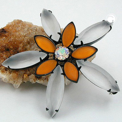 Brooch pin 70mm flower topaz crystal matt black