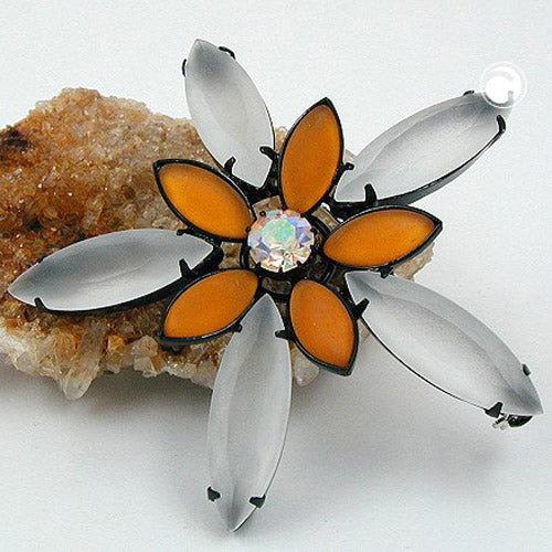Brooch pin 70mm flower topaz crystal matt black