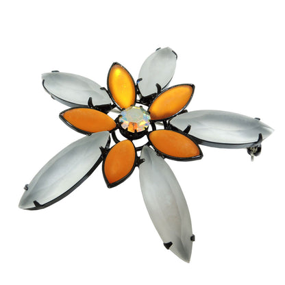 Brooch pin 70mm flower topaz crystal matt black