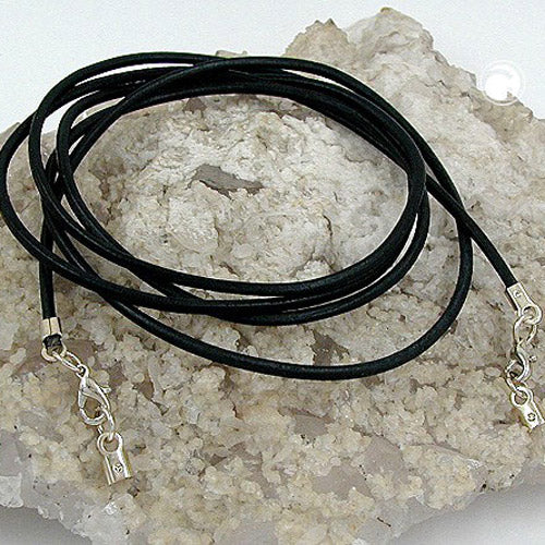 Lederband Rundschnur Rindleder 2mm gefärbt mit 2x Verschluss silberfarbig ca. 1m