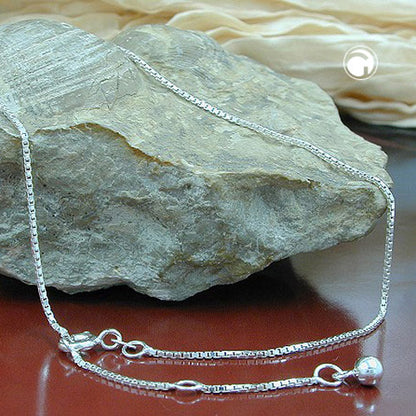 Anklet 1mm Venetian chain variable length with 3 eyelets silver 925