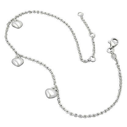 Anklet 1.7mm anchor chain variable length with 3 hearts rhodium-plated silver 925 27cm