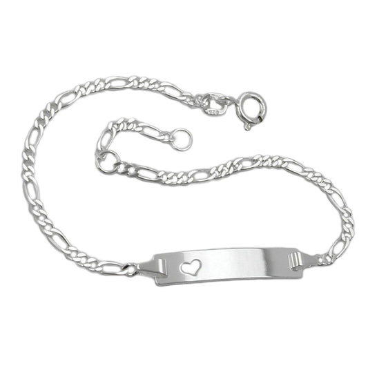 Schildarmband 2mm Figarokette mit Herz Armband mit Gravurplatte 25x5x1mm Silber 925
