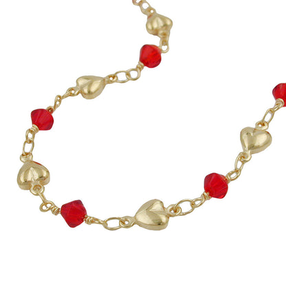 Bracelet 5mm fantasy heart and glass bead red AMD