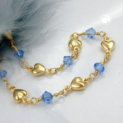 Necklace 5mm fantasy heart and glass beads light blue AMD