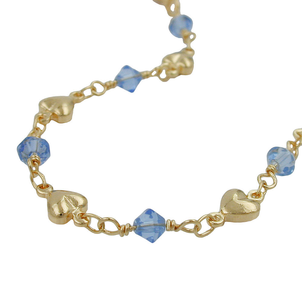 Necklace 5mm fantasy heart and glass beads light blue AMD