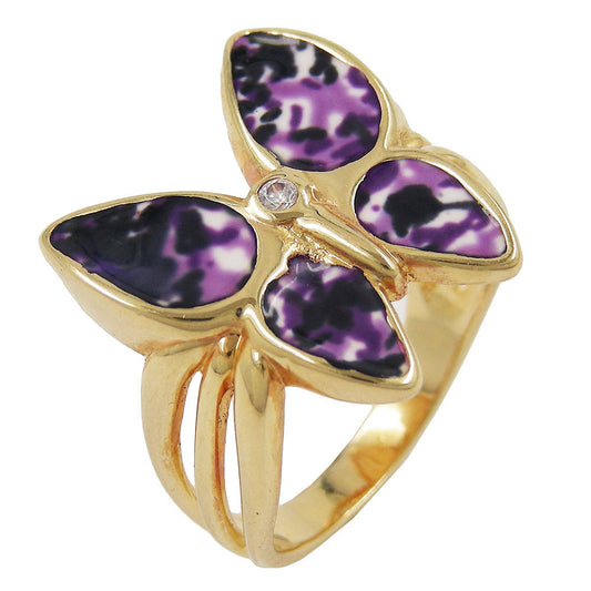Ring 18x20mm Schmetterling lila farbig lackiert 3 Mikron vergoldet