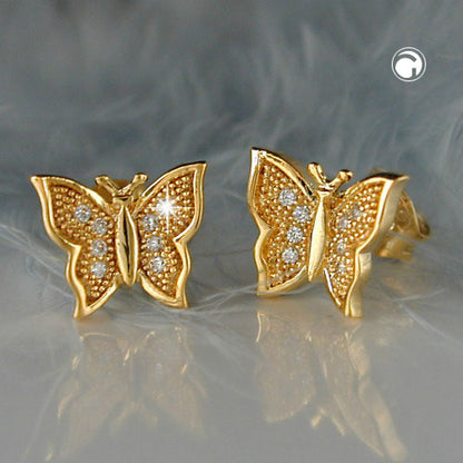 Stud earring 8x10mm butterfly gold-plated 3 microns