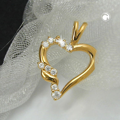 Pendant 14x13mm heart with zirconias gold-plated 3 microns