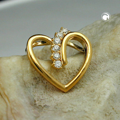 Pendant 12x13mm heart with zirconias gold-plated 3 microns