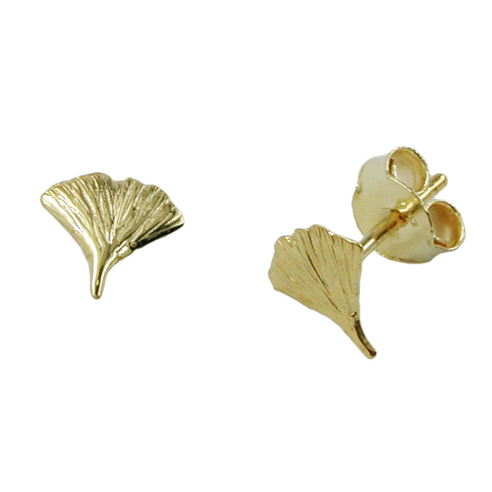 Stud earring 7mm ginkgo leaf shiny 9Kt GOLD