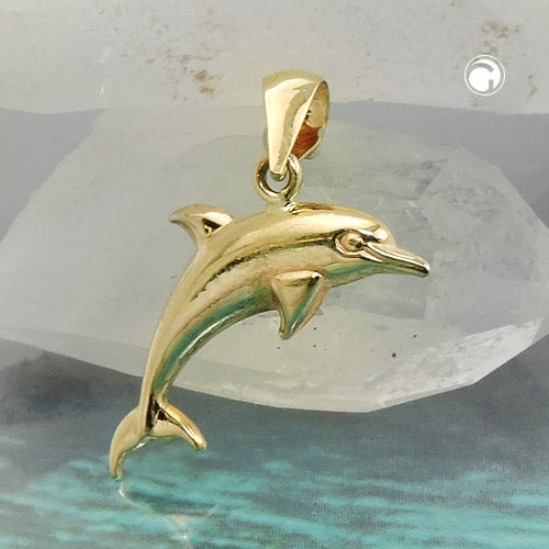 Pendant 18x8mm dolphin shiny 9Kt GOLD