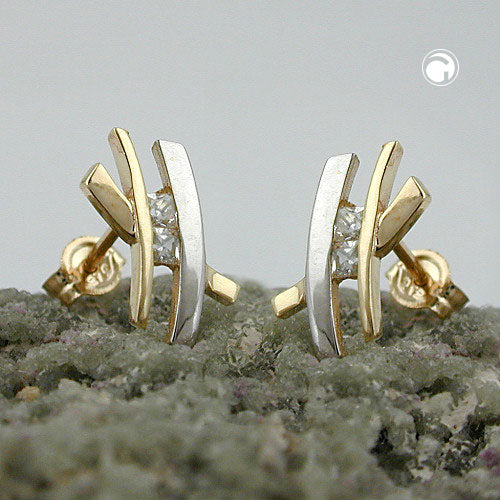 Stecker, bicolor mit Zirkonia 9Kt GOLD
