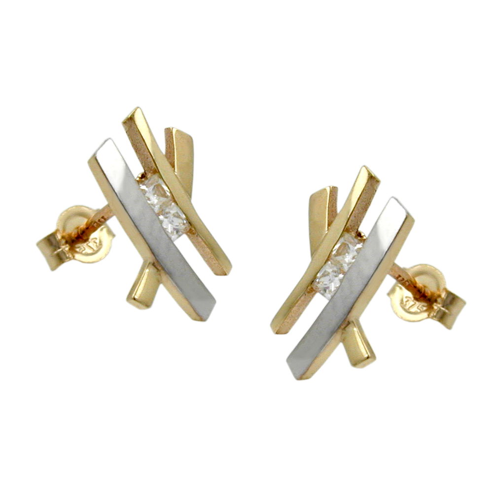 Stecker „bicolor mit Zirkonia 10×5 mm“ 9 K Gold – modern & elegant