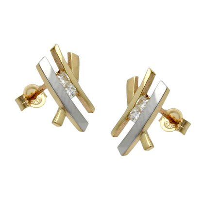 Stecker, bicolor mit Zirkonia 9Kt GOLD