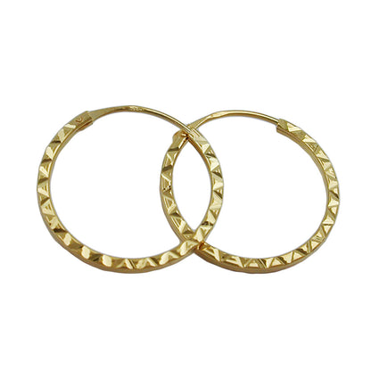 Hoop earring 17x1mm post closure pattern shiny diamond cut 9Kt GOLD