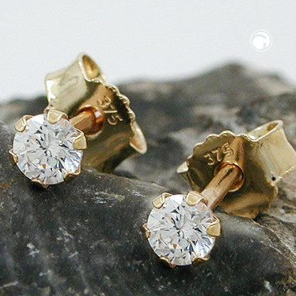 Stud earrings 3mm zirconia 9Kt GOLD