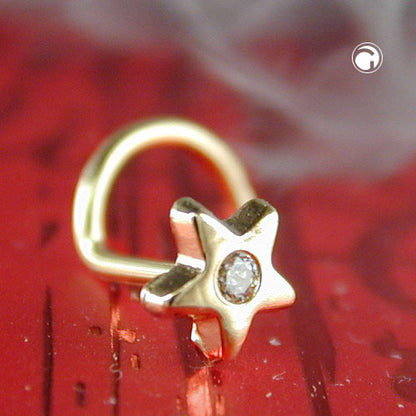 Nose stud 4mm star with white zirconia 14Kt GOLD