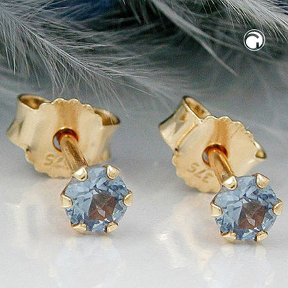 Stud earring 3mm synthetic aquamarine 9Kt GOLD