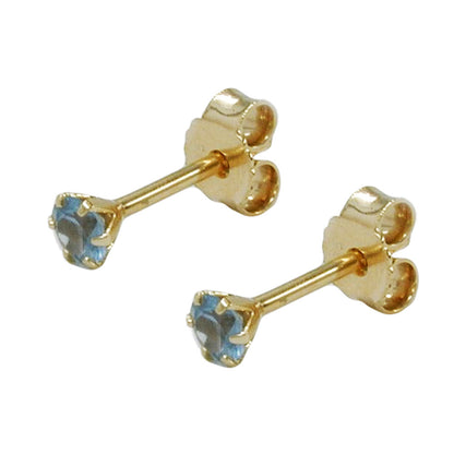 Stud earring 3mm synthetic aquamarine 9Kt GOLD