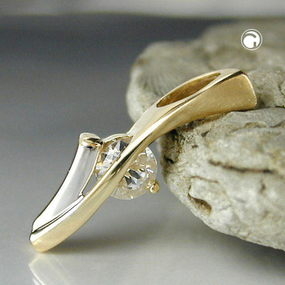 Pendant 19x6mm bicolor rhodium-plated with zirconia 9Kt GOLD