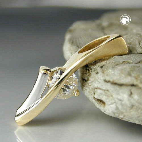 Pendant 19x6mm bicolor rhodium-plated with zirconia 9Kt GOLD
