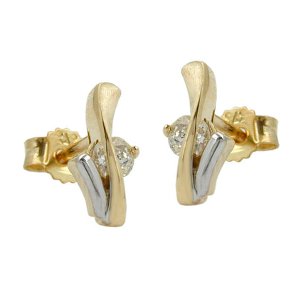 Ohrstecker Ohrring 10x5mm bicolor mit Zirkonia 9Kt GOLD