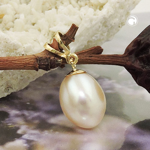 Pendant approx. 10mm x 8.5mm freshwater cultured pearl oval 9Kt GOLD