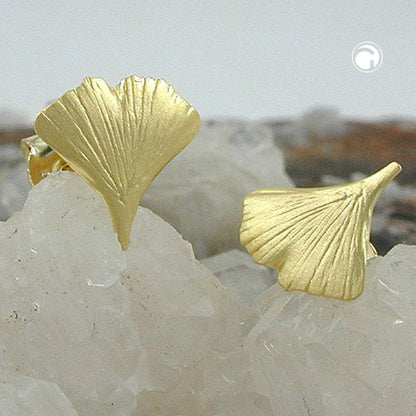 Stud earring 9mm ginkgo leaf matt 9Kt GOLD