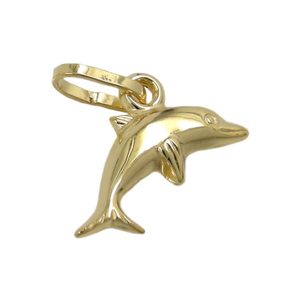 Pendant 12x7mm small dolphin shiny 9Kt GOLD