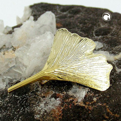Brooch 30x24mm ginkgo leaf shiny 9Kt GOLD