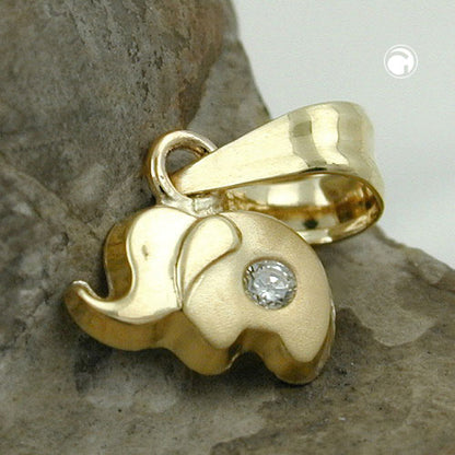 Pendant 5x7mm small elephant with zirconia matt-shiny 9Kt GOLD