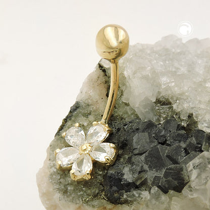 Belly button piercing Banana 23x10mm flower zirconia 9Kt GOLD