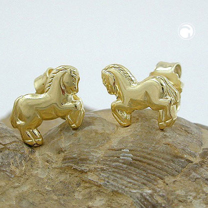 Stud earrings 6x7mm horses shiny 9Kt GOLD