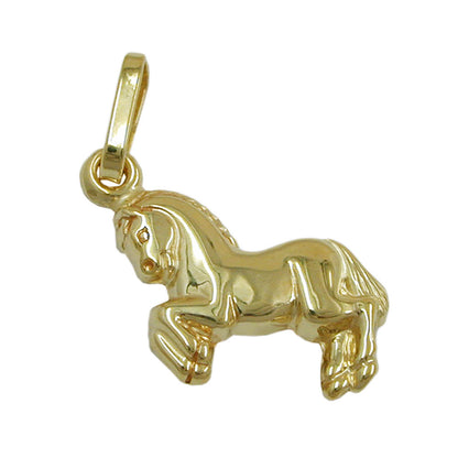Pendant 10x11mm horse shiny 9Kt GOLD