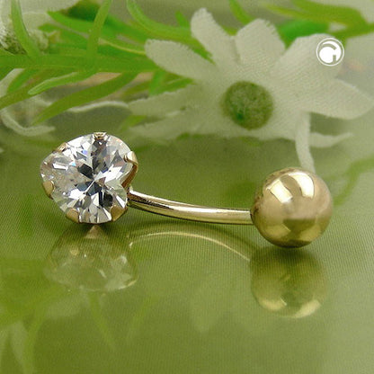Belly button piercing Banana 20x6mm Banana Zirconia Heart 14Kt GOLD