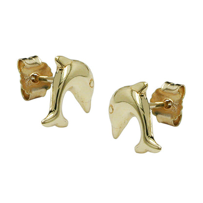 Stud earring 8x7mm jumping dolphin shiny 9Kt GOLD