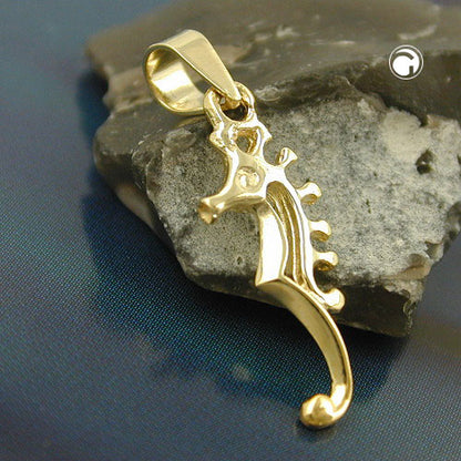 Pendant 22x7mm seahorse shiny 9Kt GOLD