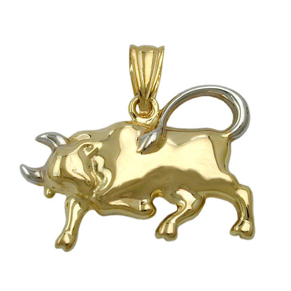 Pendant 16x23mm bull bicolor rhodium-plated 9Kt GOLD