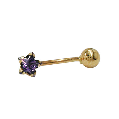 Belly button piercing Banana 18x6mm star zirconia amethyst with ball 14Kt
