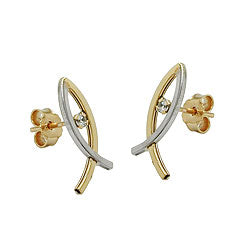 Stud earrings 15x5mm Jesus sign zirconia 9Kt GOLD