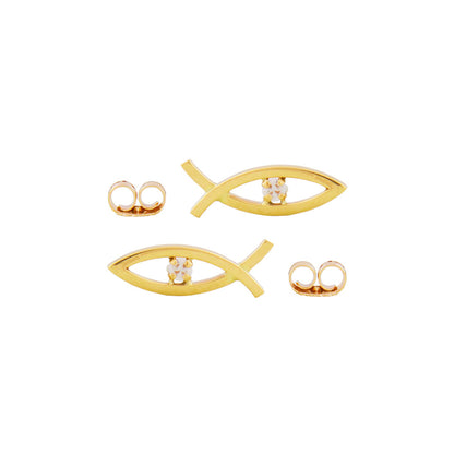 Stud earrings 15x5mm Jesus sign zirconia 9Kt GOLD