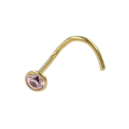 Nose stud 2.5mm spiral with round pink zirconia 18Kt gold