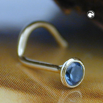 Nose stud 2.5mm synthetic aquamarine 18K GOLD