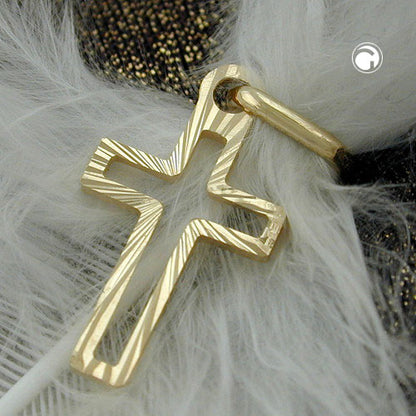 Pendant 16x9mm cross diamond-cut 14Kt GOLD