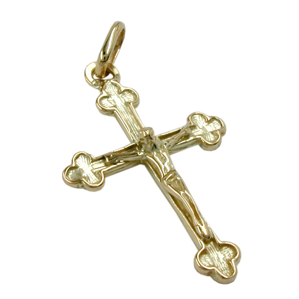 Anhänger „26×17 mm Kreuz mit Jesus glänzend“ 14 Kt Gold – klassisch & edel