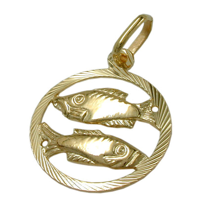 Pendant 15mm Zodiac Sign Pisces 9Kt GOLD