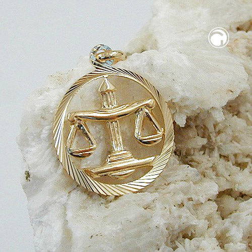 Pendant 15mm Zodiac Sign Libra 9Kt GOLD