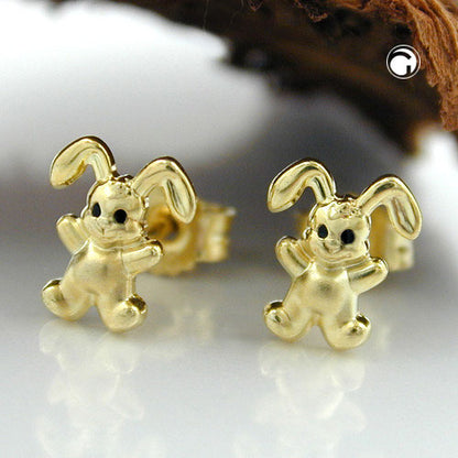 Ear stud earring 7x6mm small rabbit matt-shiny 9Kt GOLD